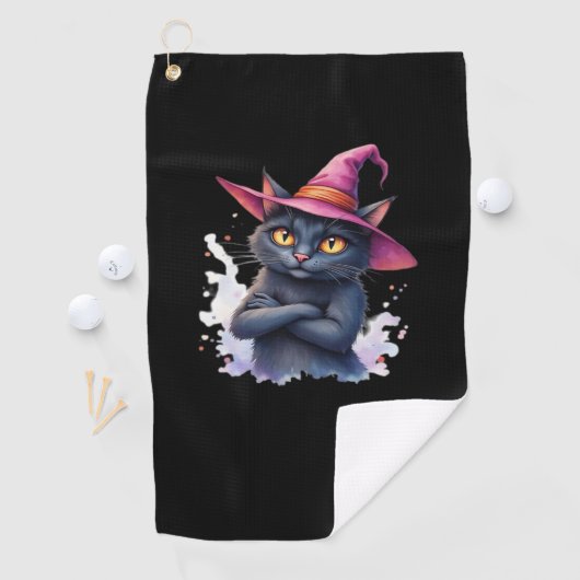 魔女帽子のかわいい黒猫 – 魔法のハロウィーンAr ゴルフタオル (インサイチュ)