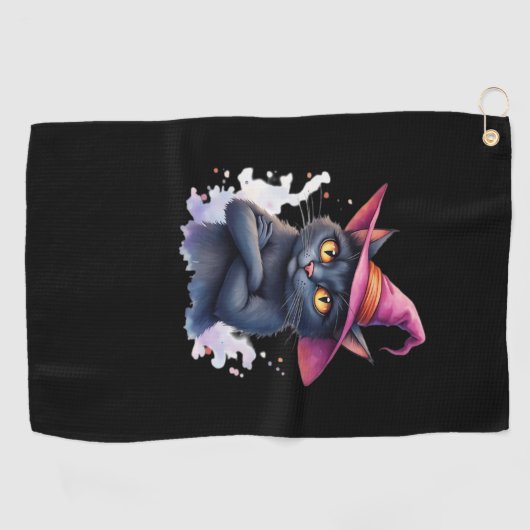 魔女帽子のかわいい黒猫 – 魔法のハロウィーンAr ゴルフタオル (横)