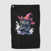 魔女帽子のかわいい黒猫 – 魔法のハロウィーンAr ゴルフタオル (正面)