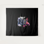 魔女帽子のかわいい黒猫 – 魔法のハロウィーンAr タペストリー (正面(横))