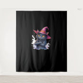 魔女帽子のかわいい黒猫 – 魔法のハロウィーンAr タペストリー (正面)