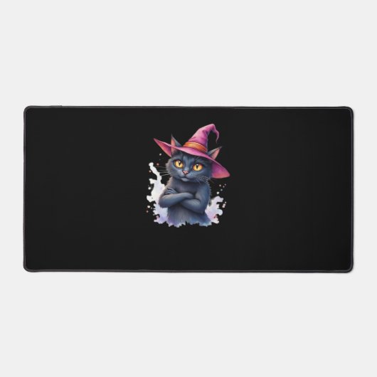 魔女帽子のかわいい黒猫 – 魔法のハロウィーンAr デスクマット (正面)
