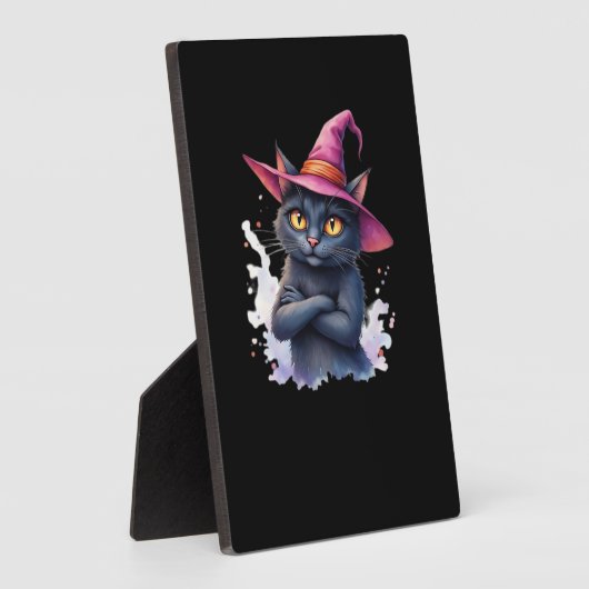 魔女帽子のかわいい黒猫 – 魔法のハロウィーンAr フォトプラーク (側面)