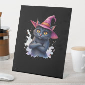 魔女帽子のかわいい黒猫 – 魔法のハロウィーンAr 台座サイン (インサイチュ)