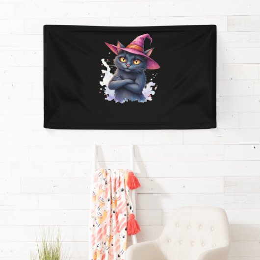 魔女帽子のかわいい黒猫 – 魔法のハロウィーンAr 横断幕 (インサイチュ)