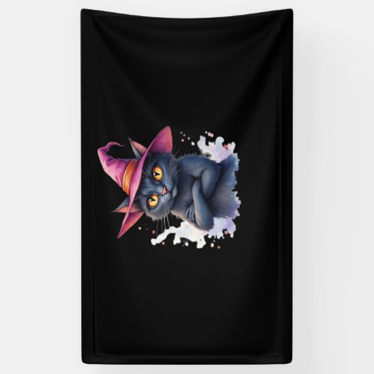 魔女帽子のかわいい黒猫 – 魔法のハロウィーンAr 横断幕 (縦)