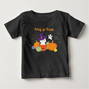 魔女帽子のハロウィーンのかわいい猫 ベビーTシャツ