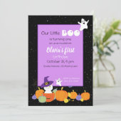 魔女帽子のハロウィーンのかわいい猫 招待状 (スタンド正面)