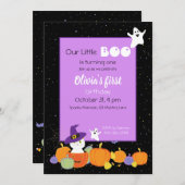 魔女帽子のハロウィーンのかわいい猫 招待状 (正面/裏面)