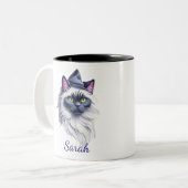 魔女帽子のハロウィーンの水の色のバーマン猫 ツートーンマグカップ (正面左)