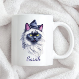 魔女帽子のハロウィーンの水の色のバーマン猫 ツートーンマグカップ