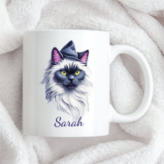 魔女帽子のハロウィーンの水の色のバーマン猫 ツートーンマグカップ