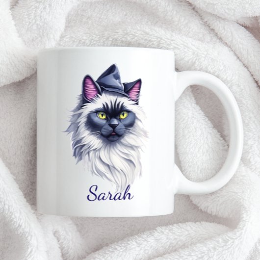 魔女帽子のハロウィーンの水の色のバーマン猫 ツートーンマグカップ