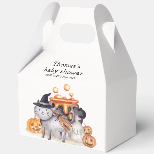 魔女帽子の赤ちゃんシャワーで小さなブー猫を醸造 フェイバーボックス (正面)