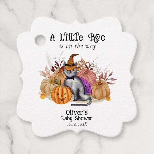 魔女帽子の赤ちゃんシャワーの小さなブー詩の猫 フェイバータグ (正面)