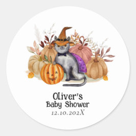 魔女帽子の赤ちゃんシャワーの小さなブー詩の猫 ラウンドシール
