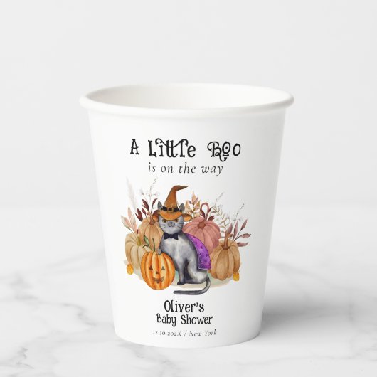 魔女帽子の赤ちゃんシャワーの小さなブー詩の猫 紙コップ (正面)
