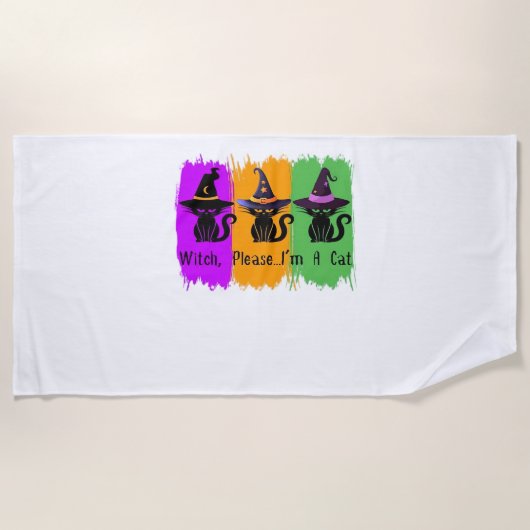 魔女帽子の黒猫Tシャツ ビーチタオル (正面)