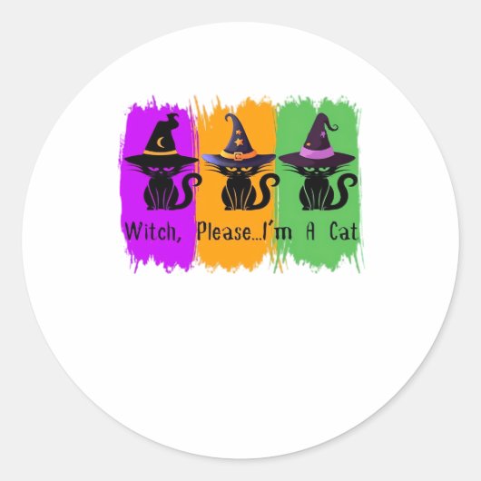 魔女帽子の黒猫Tシャツ ラウンドシール (正面)