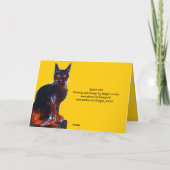 魔女帽子ハローウィンパーティ付き黒猫 カード (裏面)