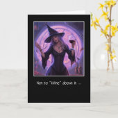 魔女恋しく思とワインでかわいらしハロウィーン カード (黄色い花)