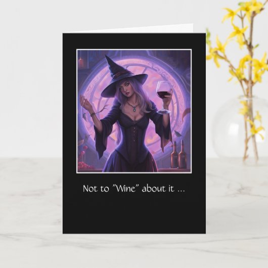 魔女恋しく思とワインでかわいらしハロウィーン カード (黄色い花)