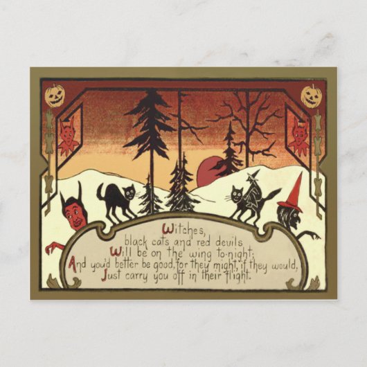 魔女悪魔ジャックO'ランタンパンプキンフルムーン ポストカード (正面)