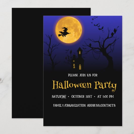 魔女満月ハロウィンパーティー招待状 (正面/裏面)