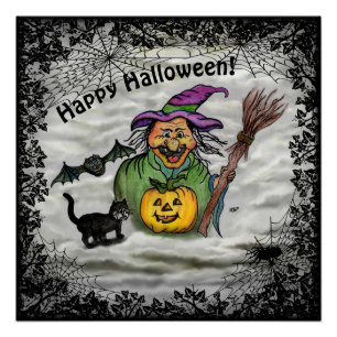 魔女猫こうもりカボチャハッピーハローウィン! ポスター