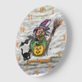 魔女猫こうもりハッピーハローウィン! ラージ壁時計 (傾斜)
