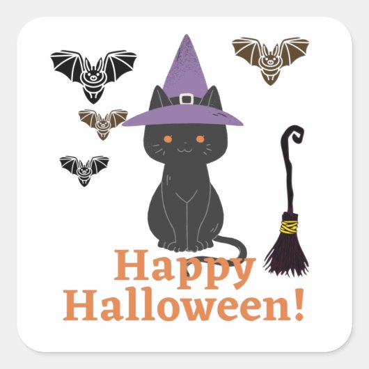 魔女猫とこうもりハッピーハローウィン! スクエアシール (正面)