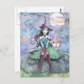 魔女猫ハロウィンハガキ「甘くて酸っぱい」 ポストカード (正面/裏面)