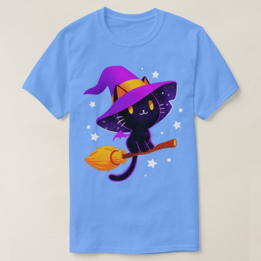 魔女猫ブラック魔法猫かわいい不気味 Tシャツ (デザイン正面)