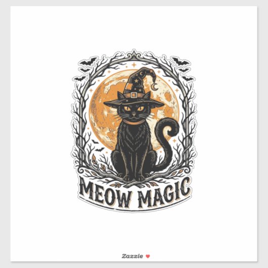 魔女猫Tシャツ ビンテージ ハロウィン 月 デザイン_1 シール (シート)