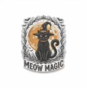 魔女猫Tシャツ ビンテージ ハロウィン 月 デザイン_1 シール (正面)