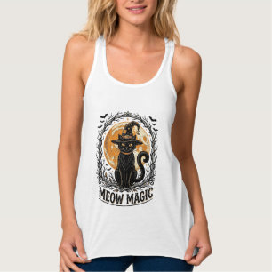 魔女猫Tシャツ ビンテージ ハロウィン 月 デザイン_1 タンクトップ