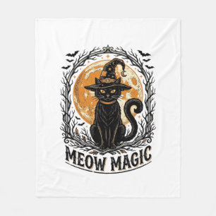 魔女猫Tシャツ ビンテージ ハロウィン 月 デザイン_1 フリースブランケット