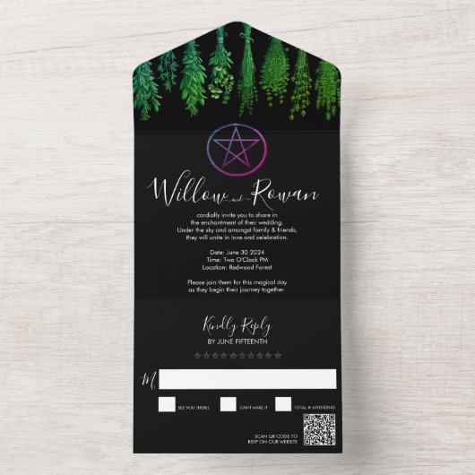 魔女異教黒緑一体型結婚式招待状 オールインワン招待状 (内側)