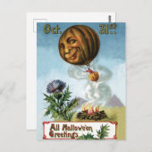 魔女飛んでいるが熱気球かぼちゃだ ポストカード (正面/裏面)