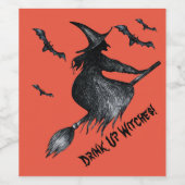 魔女飛んでいるこうもり不気味が魔女を飲む ワインラベル (シングルラベル)