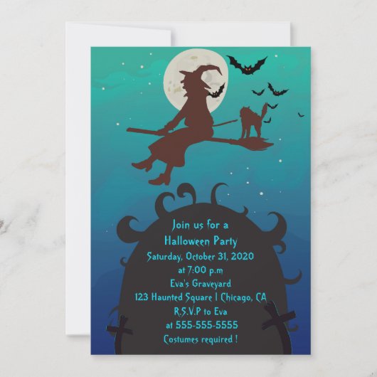 魔女飛んでいると猫のハローウィンパーティ 招待状 (正面)