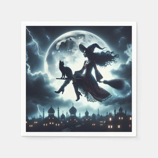 魔女飛んでいると猫 スタンダードカクテルナプキン (正面)