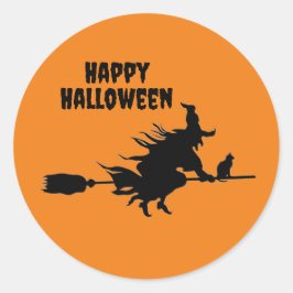 魔女飛んでいるオンブロム&キャットクラシックラウンドステッカー ラウンドシール