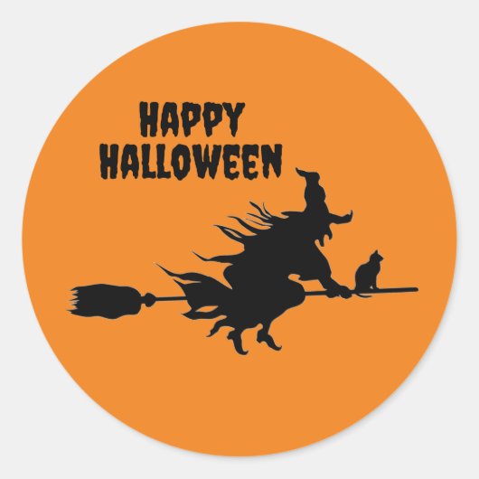 魔女飛んでいるオンブロム&キャットクラシックラウンドステッカー ラウンドシール (正面)