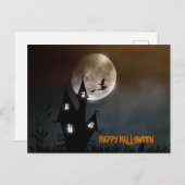 魔女飛んでいるハッピーハローウィンパーソナライズされた ポストカード (正面/裏面)