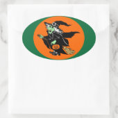 魔女飛んでいるハロウィーン漫画 楕円形シール (バッグ)