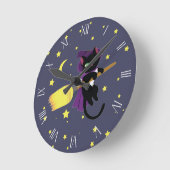 魔女飛んでいる猫ローマ数字 ラウンド壁時計 (傾斜)