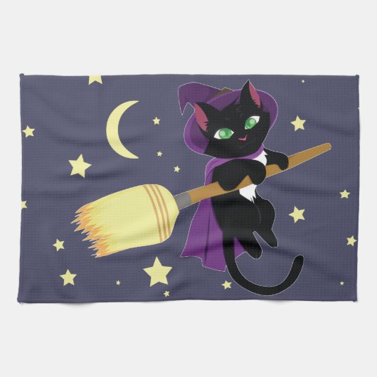 魔女飛んでいる猫 キッチンタオル (横)