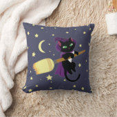 魔女飛んでいる猫 クッション (ブランケット)