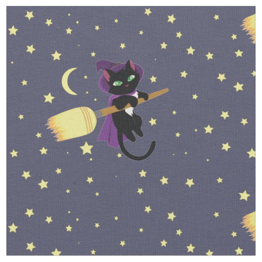 魔女飛んでいる猫 ファブリック (クローズアップ)